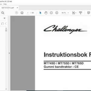 Challenger MT745D MT755D MT765D Gummi bandtraktor - СЕ Instruktionsbok Forare - (SWEDISH)