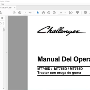 Challenger MT745D MT755D MT765D Tractor con oruga de goma Manual Del Operador 547092D1 - (SPANISH)