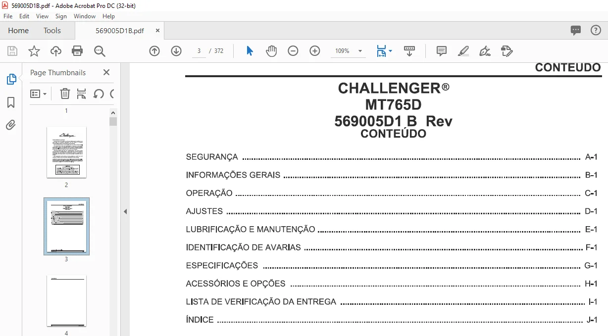 Challenger MT765D Trator de esteira de borracha Manual de operacao 569005D1B - (PORTUGUESE) - Image 3