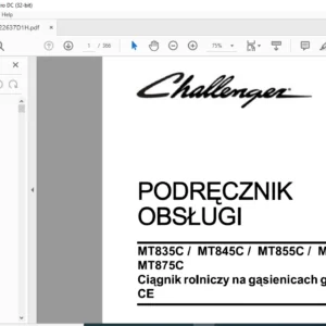 Challenger MT835C MT845C MT855C MT865C MT875C Ciągnik rolniczy na gąsienicach gumowych -CE PODRĘCZNIK OBSŁUGI - (POLISH)