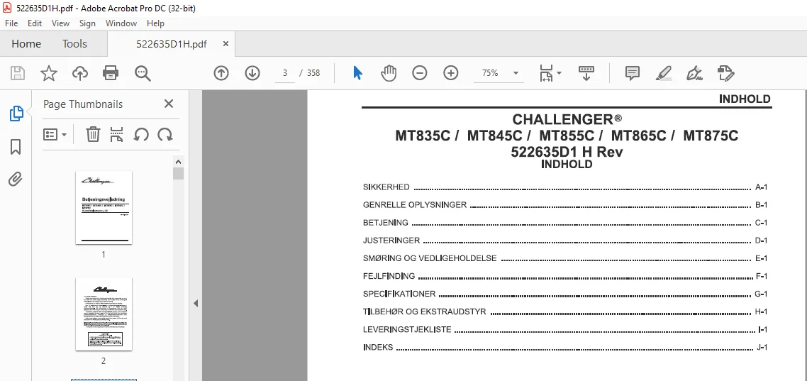 Challenger MT835C MT845C MT855C MT865C MT875C Gummibceltetraktor - CE Betjeningsvejledning - Image 4
