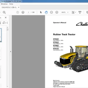 Challenger MT845E MT855E MT865E MT875E Rubber Track Tractor Operator's Manual 556245D1C