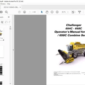 Challenger Operator's Manual For 654C 658C Combine Series - PDF DOWNLOAD