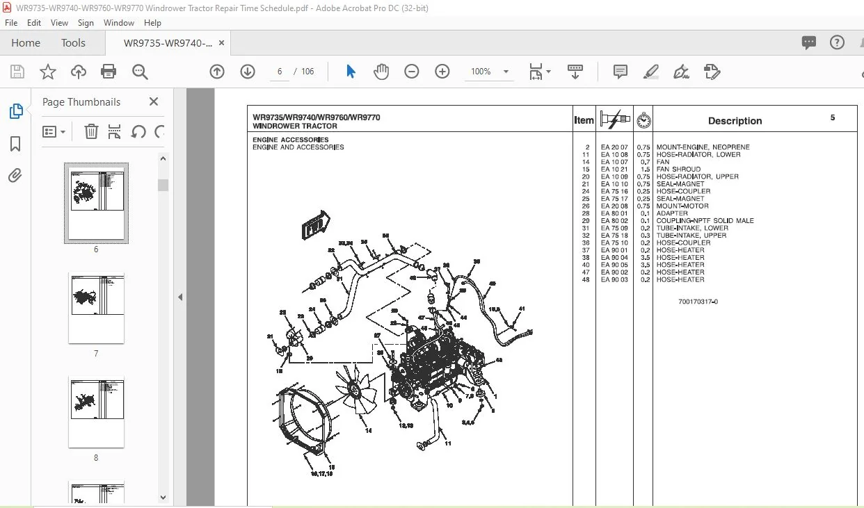 Challenger WR9735 WR9740 WR9760 WR9770 Windrower Tractor Repair Time Schedule Manual - Image 2