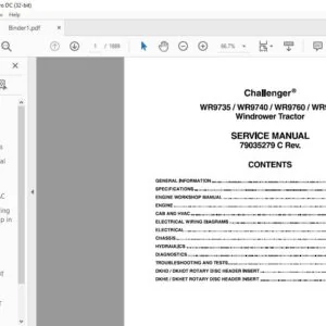 Challenger WR9735 WR9740 WR9760 WR9770 Windrower Tractor Service Manual 79035279C