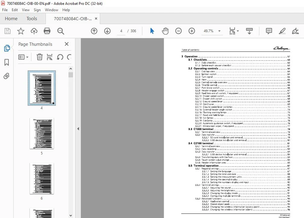 Challenger Windrower (AP44 AP49 AP49-3 & AP66 engines) WR9840 WR9860 WR9870 Operator's Manual - Image 2