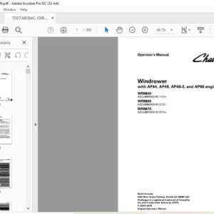 Challenger Windrower (AP44 AP49 AP49-3 & AP66 engines) WR9840 WR9860 WR9870 Operator's Manual