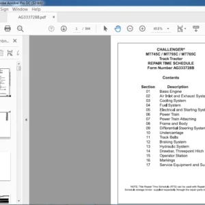 Challenger МТ745C MT755C MT765C Track Tractor Repair Time Schedule Manual AG333728B