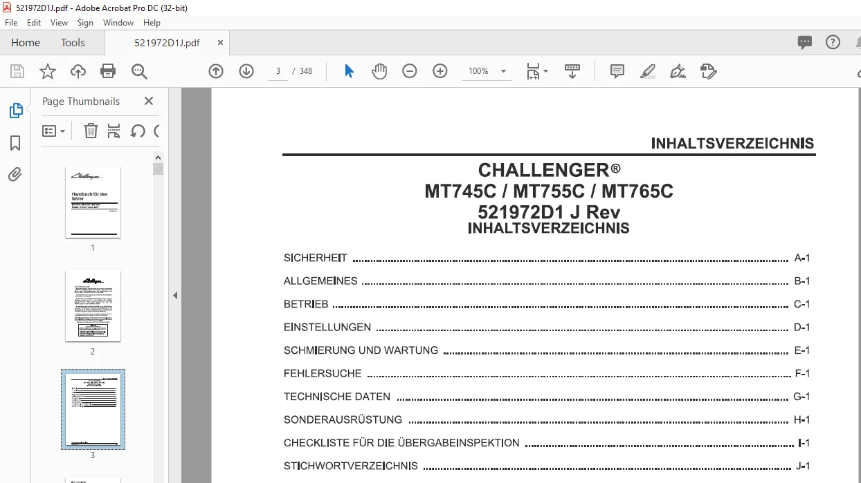 Challenger MT745C MT755C MT765C Traktor Fahrerhandbuch PDF (German) - Image 2