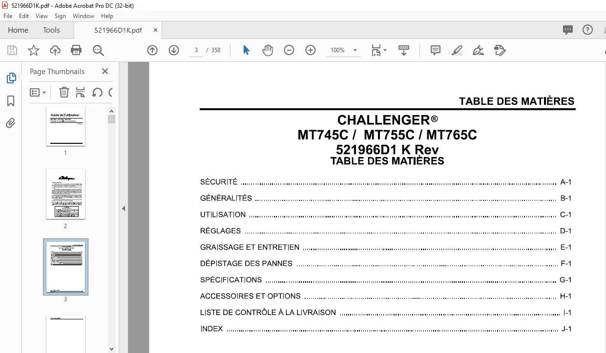Challenger МТ745С МТ755С МТ765С Tracteur а chenilles en caoutchouc Guide de l'utilisateur 521966D1 К - (FRENCH) - Image 3