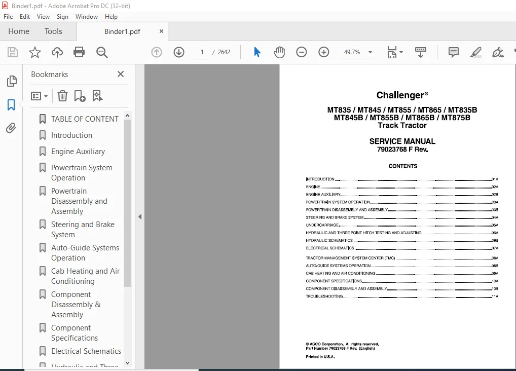 Challenger МТ835 МТ845 МТ855 МТ865 МТ835В МТ845В МТ855В МТ865В МТ875В Track Tractor Service Manual - Image 2