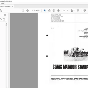 Claas Matador Standard Spare Parts List Manual - PDF DOWNLOAD