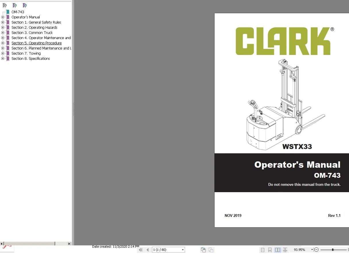 Clark Forklift All Models 11.2020 Operator’s Manuals 3.57GB PDF - COMPLETE - Image 5