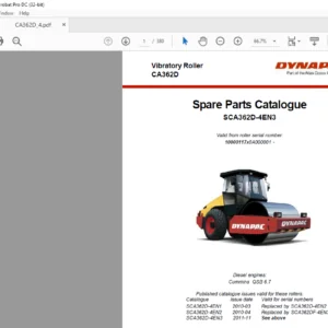 Dynapac CA362D Vibratory Roller Spare Parts Catalogue SCA362D-4EN3 - PDF DOWNLOAD
