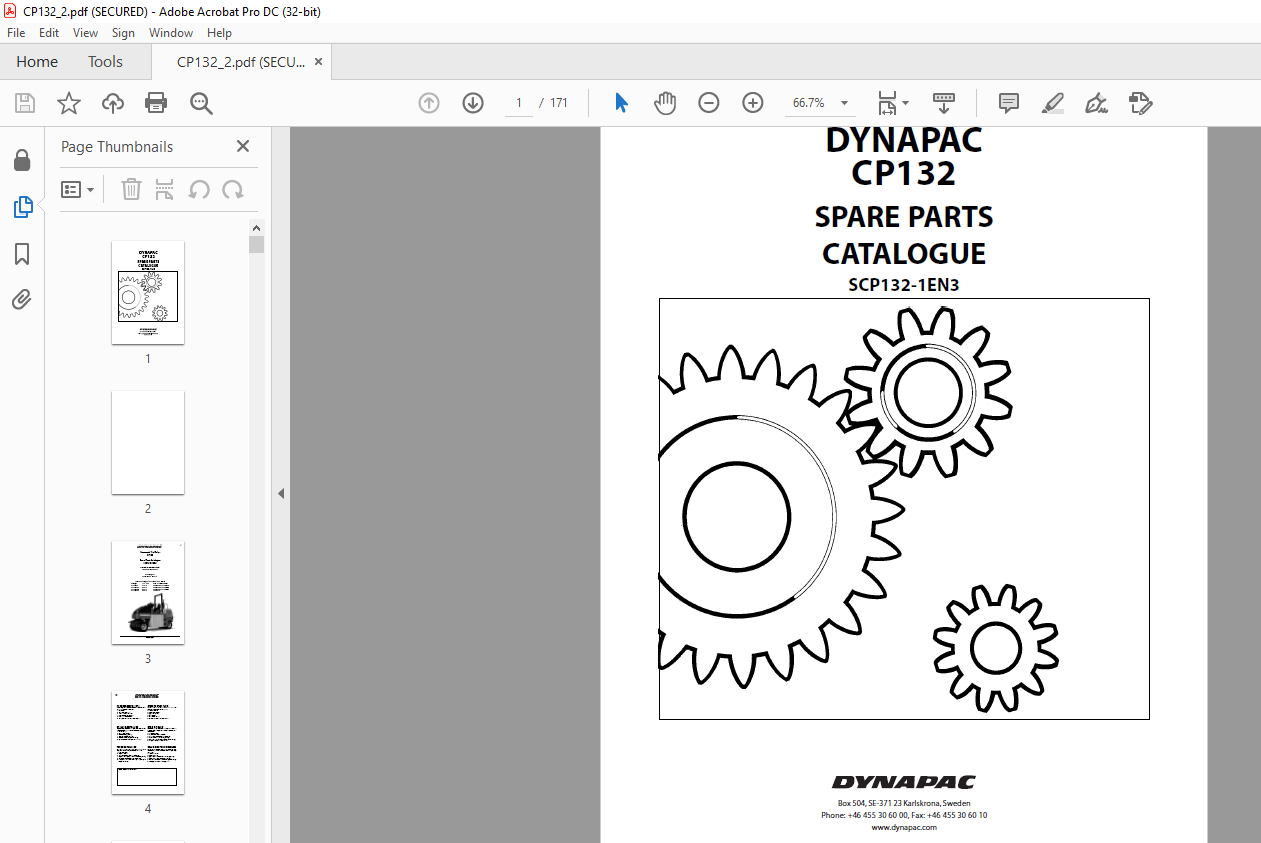 CP 132 Dynapac Parts Book Manual Catalog Pneumatic Tire Roller with Cummins  4BT