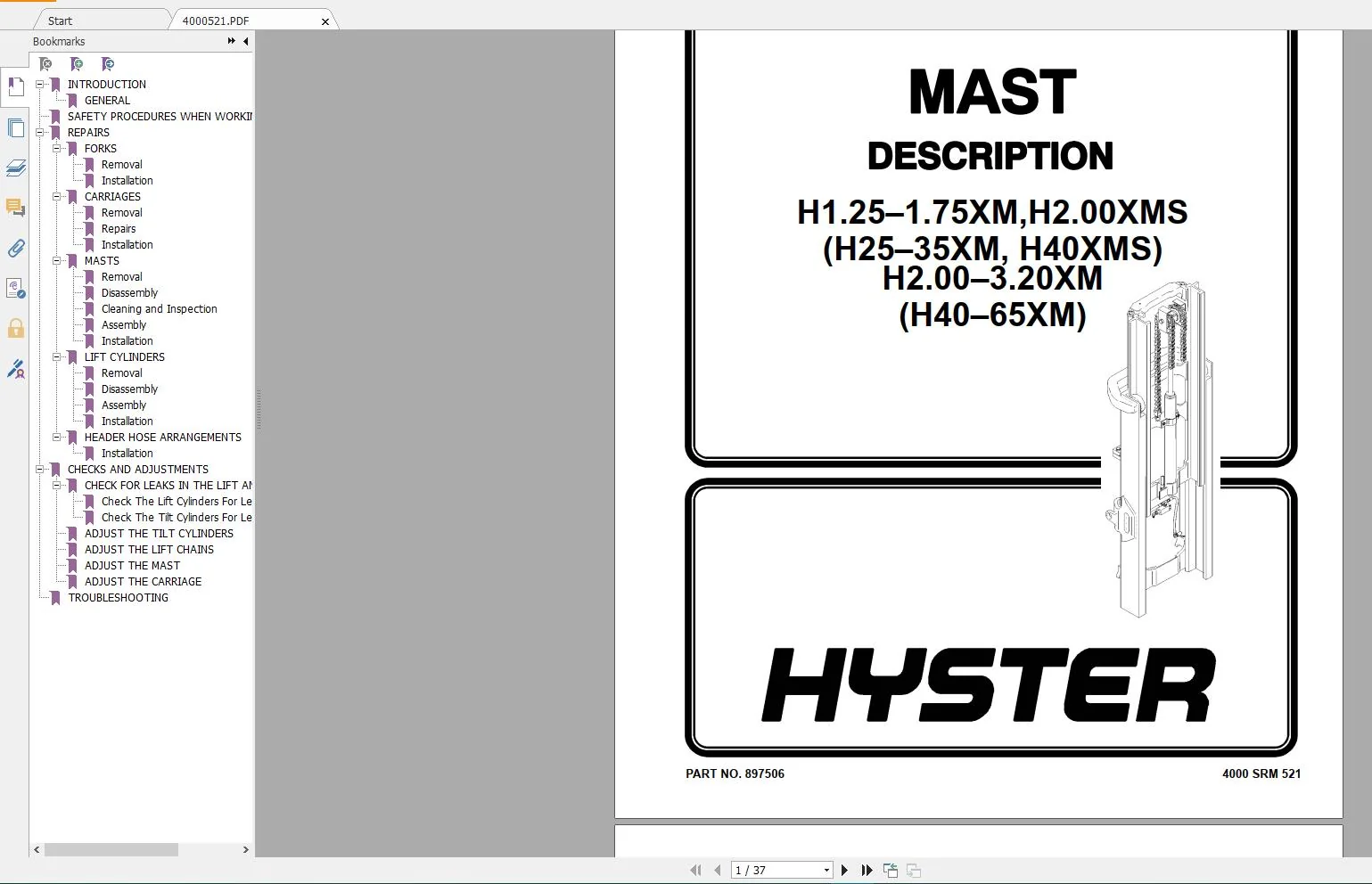 Hyster Forklift Claas 1-5 Serivce Repair Manuals Full PDF - Complete Set - Image 9