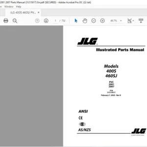 JLG 400S 460SJ PVC 2001 2007 Parts Manual (31215017)  - PDF DOWNLOAD