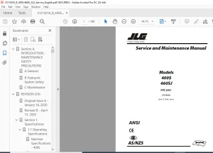 JLG 400S 460SJ PVC 2001 Service & Maintenance Manual (31215016)  - PDF DOWNLOAD (Eng)