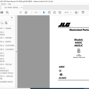 JLG 400SC 460SJC PVC 2001 2007 Parts Manual (31215020) - PDF DOWNLOAD