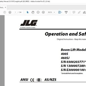 JLG Boom Lift Models 400S 460SJ Operation & Safety Manual (3121670) - PDF DOWNLOAD