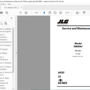 JLG H800AJ PVC 2001 Service & Maintenance Manual (31215043) - PDF DOWNLOAD