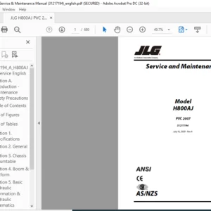 JLG H800AJ PVC 2007 Service & Maintenance Manual (31217194)  - PDF DOWNLOAD