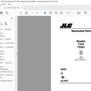 JLG T350 T500J PVC 2001 2007 Parts Manual (31215072)  - PDF DOWNLOAD