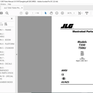 JLG T350 T500J PVC 2001 2007 Parts Manual (31215072) - PDF DOWNLOAD (english)