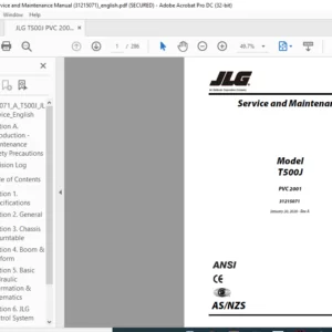JLG T500J PVC 2001 Service and Maintenance Manual (31215071) - PDF DOWNLOAD (ENG)