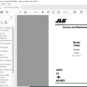 JLG T500J PVC 2007 Service and Maintenance Manual (31217422) - PDF DOWNLOAD