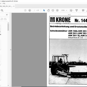 KRONE AM 166 AM 201 AM 241 AM 281 AM 201 Z AM 241-Z Betriebsanleitung und Ersatzteilliste - PDF DOWNLOAD  (GERMAN)