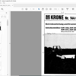 KRONE AM  166 AM  201 AM 241 AM 281 Betriebsanleitung und Ersatzteilliste - PDF DOWNLOAD (GERMAN)