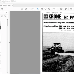 KRONE AM 166 AM 201 AM 241AM 281 Betriebsanleitung und Ersatzteilliste - PDF DOWNLOAD  (GERMAN)