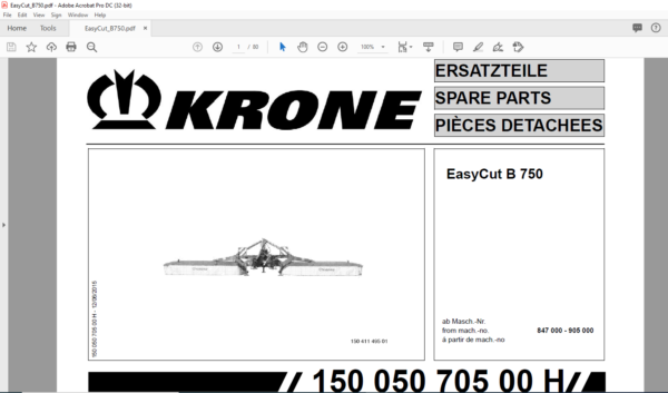 KRONE EasyCut B 750 SPARE PARTS MANUAL - PDF DOWNLOAD - HeyDownloads ...