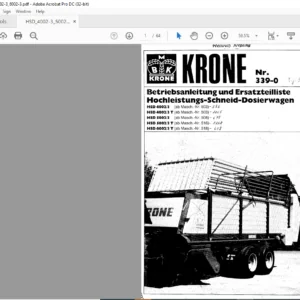 KRONE HSD 40O2/3 HSD 40O2/3 T HSD S002/3 HSDS002/3 T HSD6002/3 T Betriebsanleitung und Ersatzteilliste -PDF DOWNLOAD  (GERMAN)