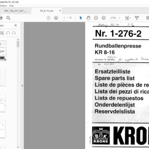 KRONE KR 8-16 SPARE PARTS MANUAL - PDF DOWNLOAD