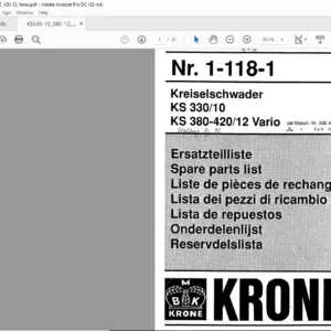 KRONE KS 330/10 KS 380-420/12 Vario SPARE PARTS LIST MANUAL - PDF DOWNLOAD