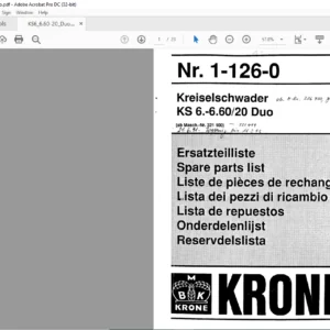 KRONE KS 6.-6.60/20 Duo SPARE PARTS LIST MANUAL - PDF DOWNLOAD