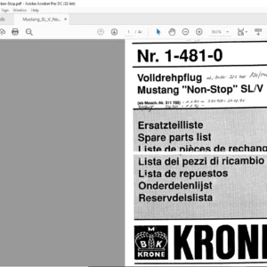 KRONE Mustang "Non-Stop" SL/V SPARE PARTS MANUAL - PDF DOWNLOAD