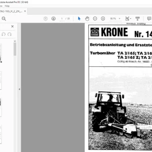 KRONE TA 2165 TA 2165 H TA 2165 Z TA 2165 ZH Betriebsanleitung und Ersatzteilliste - PDF  DOWNLOAD (GERMAN)