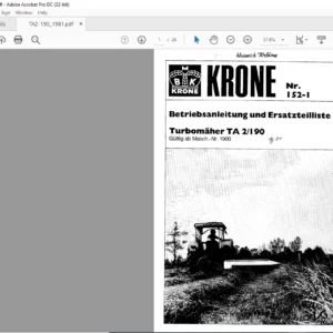 KRONE TA 2/190 Betriebsanleitung und Ersatzteilliste- PDF DOWNLOAD (GERMAN)