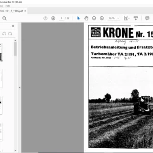 KRONE TA 2/191, TA 2/191 Z Betriebsanleitung und Ersatzteilliste - PDF DOWNLOAD (GERMAN)