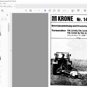 KRONE TA2/165 TA2/165 H TA2/165 Z TA2/165 ZH Betriebsanleitung und Ersatzteilliste - PDF DOWNLOAD (GERMAN)