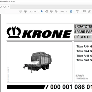 KRONE Titan R44 GD 644 GD R48 GD 648 GD SPARE PARTS MANUAL - PDF DOWNLOAD