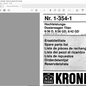 KRONE Titan,6/36 D, 6/36 GD, 6/42 GD SPARE PARTS MANUAL - PDF DOWNLOAD