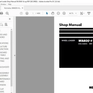 Komatsu WA600-8 Wheel Loader Shop Manual SN 80001 & up - PDF DOWNLOAD