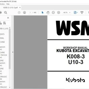 Kubota Excavator K008-3 U10-3 Workshop Service Manual - PDF DOWNLOAD