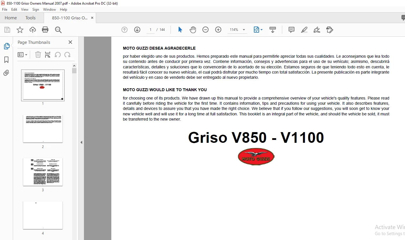 Moto Guzzi Griso V850-V1100 Owners Manual - PDF DOWNLOAD - Image 3
