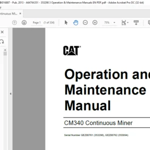 Bucyrus CM340 Operation & Maintenance Manual -CAT Continuous Miner CM340 -PDF DOWNLOAD