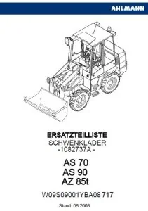 AHLMANN AS70 AS90 AZ85t SCHWENKLADER ERSATZTEILLISTE - PDF DOWNLOAD (GERMAN)